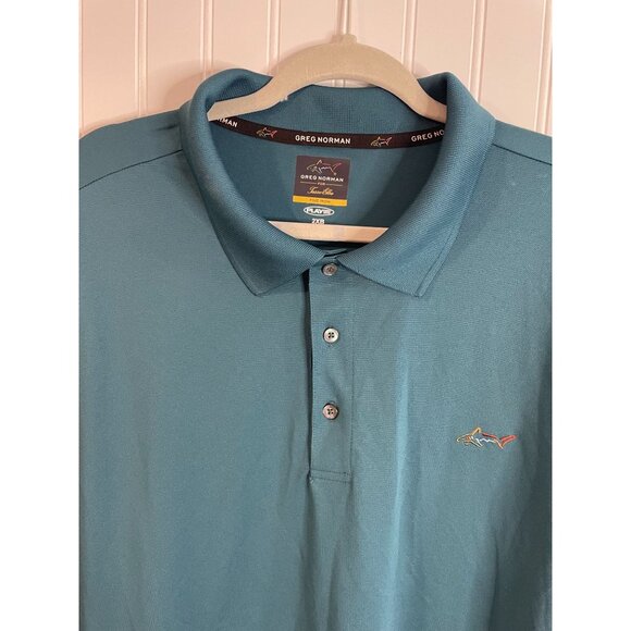Greg Norman Tasso Elba 2XB Teal Polo Shirt Play Dry100%Polyester Short Sleeve Me - Picture 3 of 10